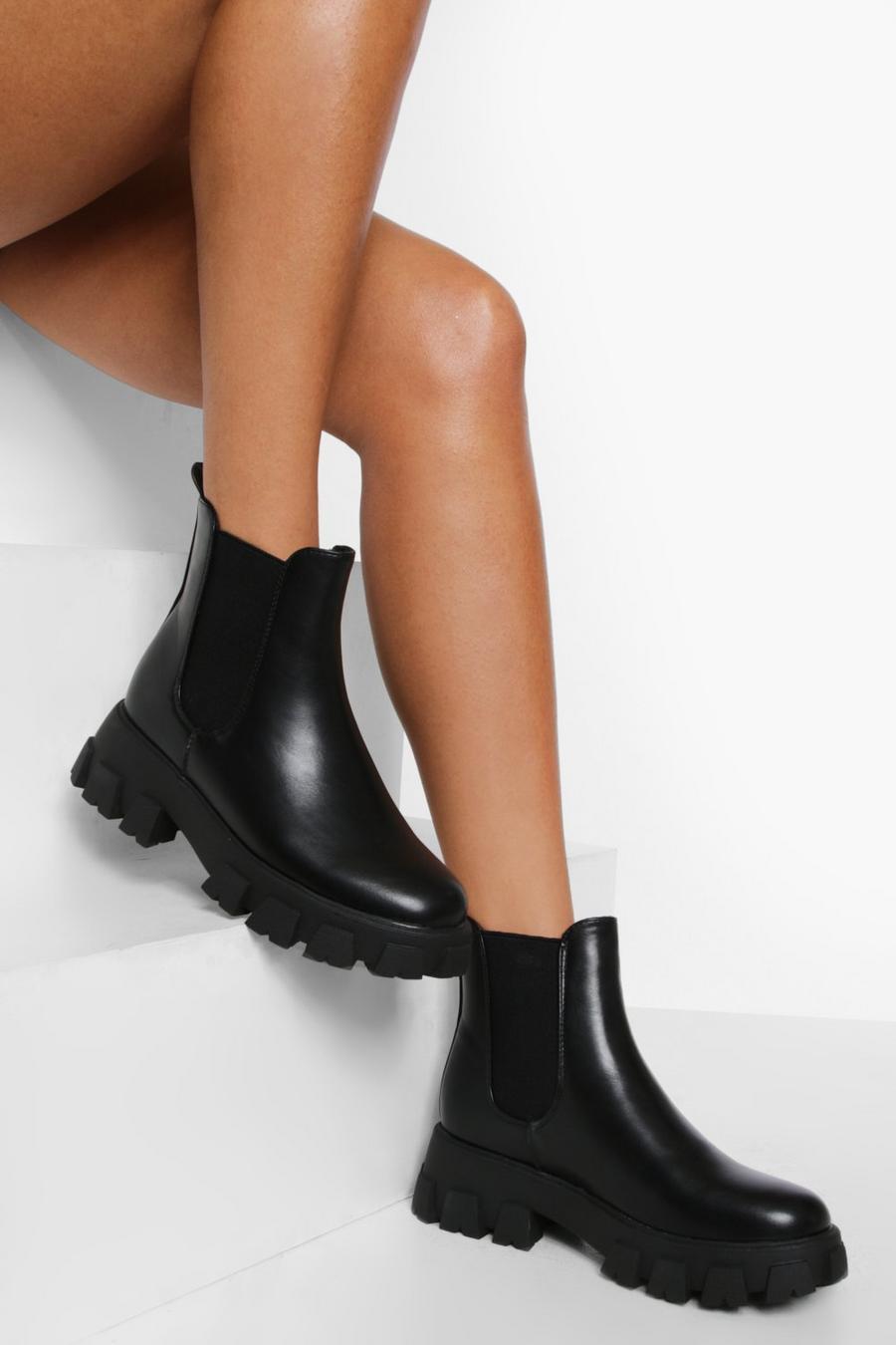 Black Cleated Chunky Chelsea Boots image number 1