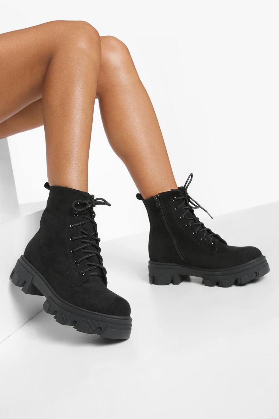 Black Cleated Chunky Hiker Boots image number 1