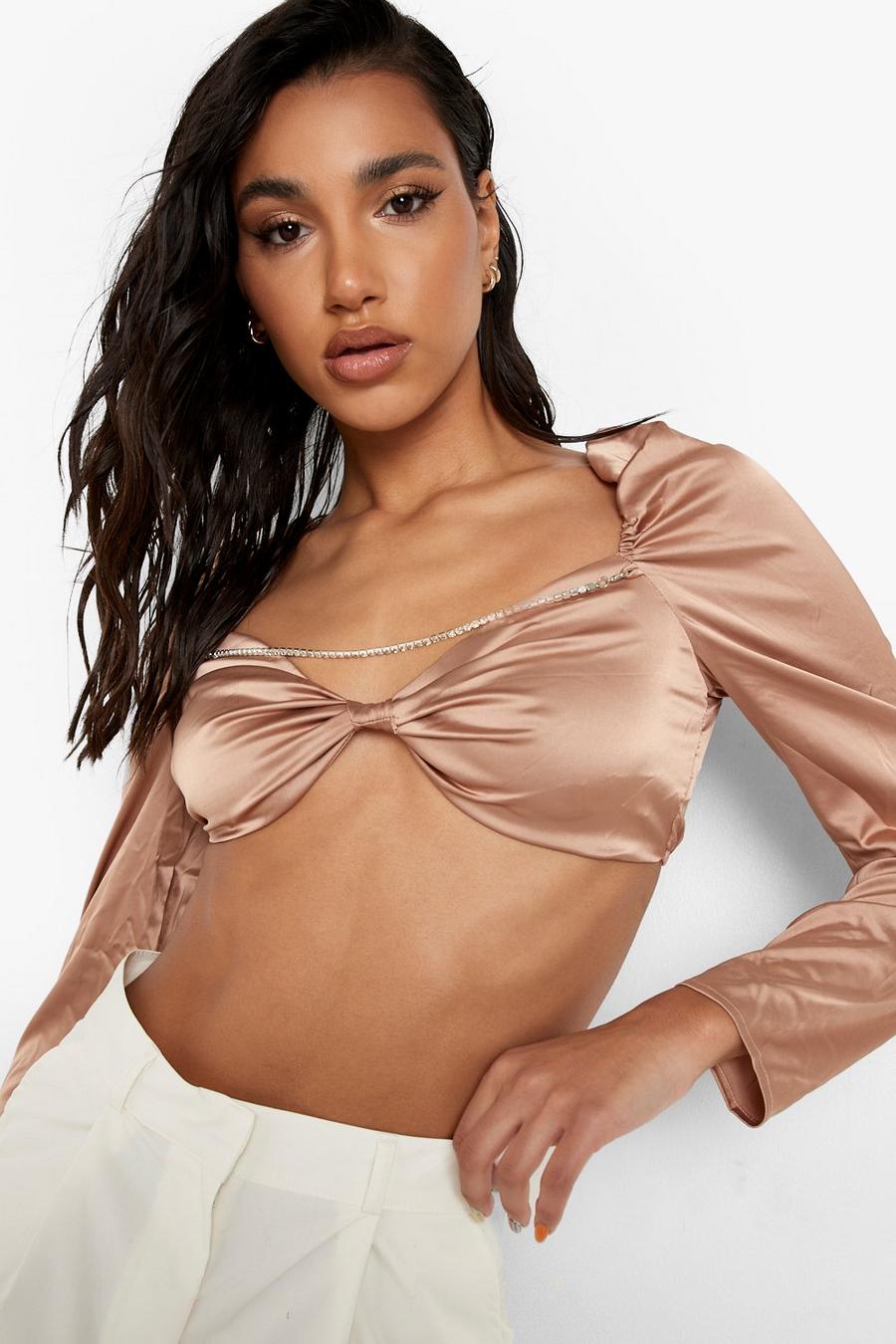 Nude Twist Front Chain Detail Crop Top image number 1