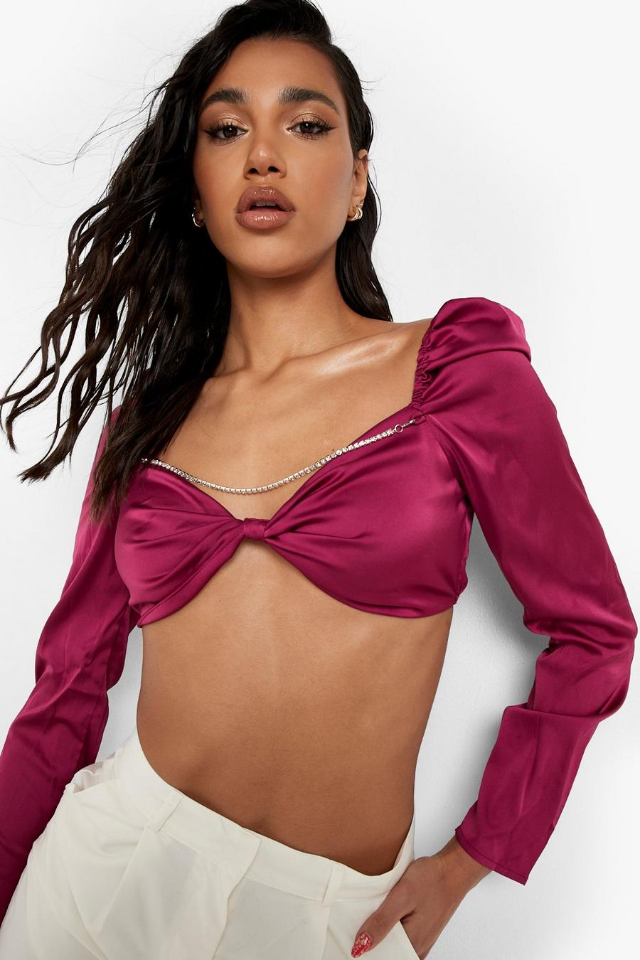 Raspberry Twist Front Chain Detail Crop Top image number 1