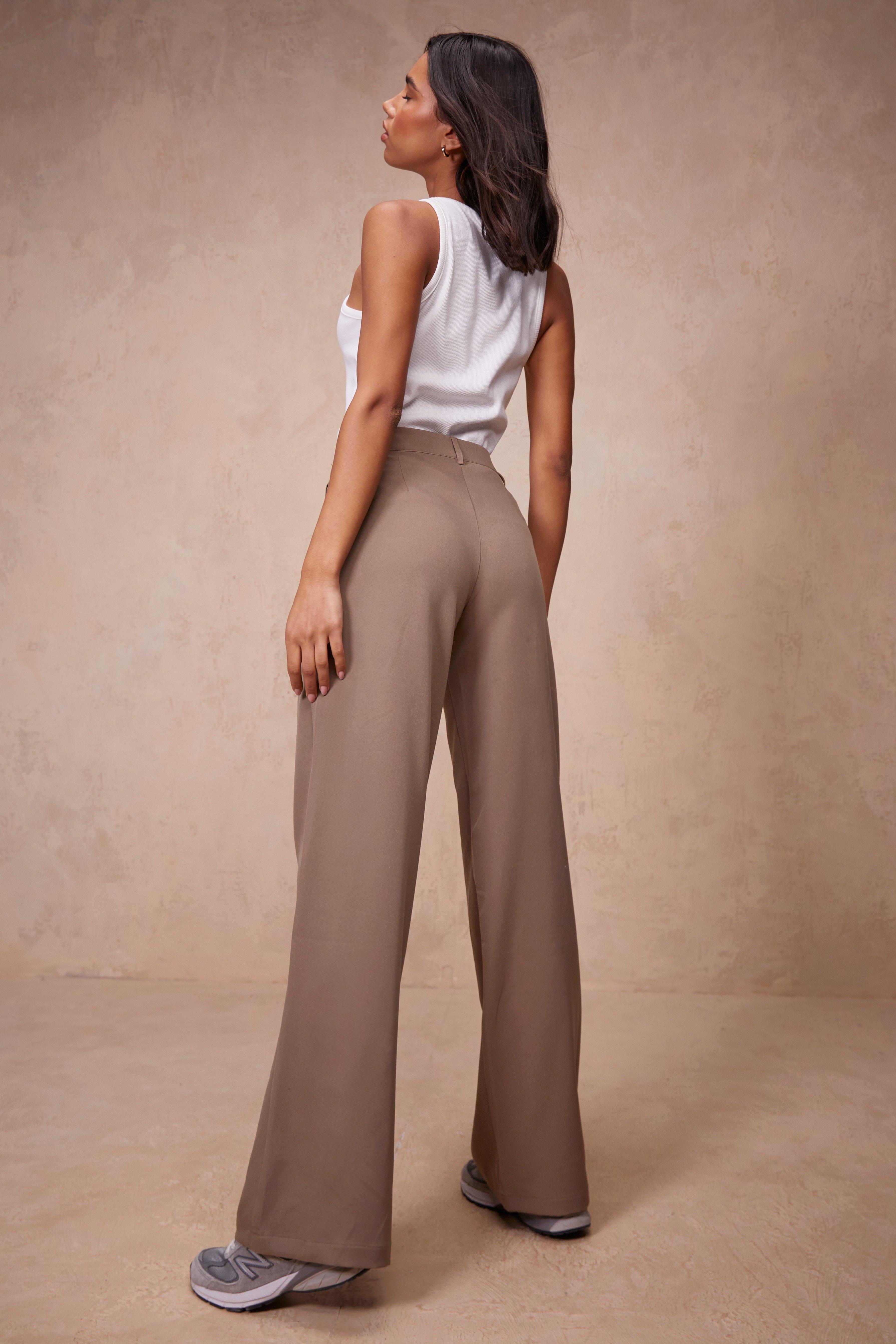 Mocha Woven High Waist Tailored Wide Leg Pants