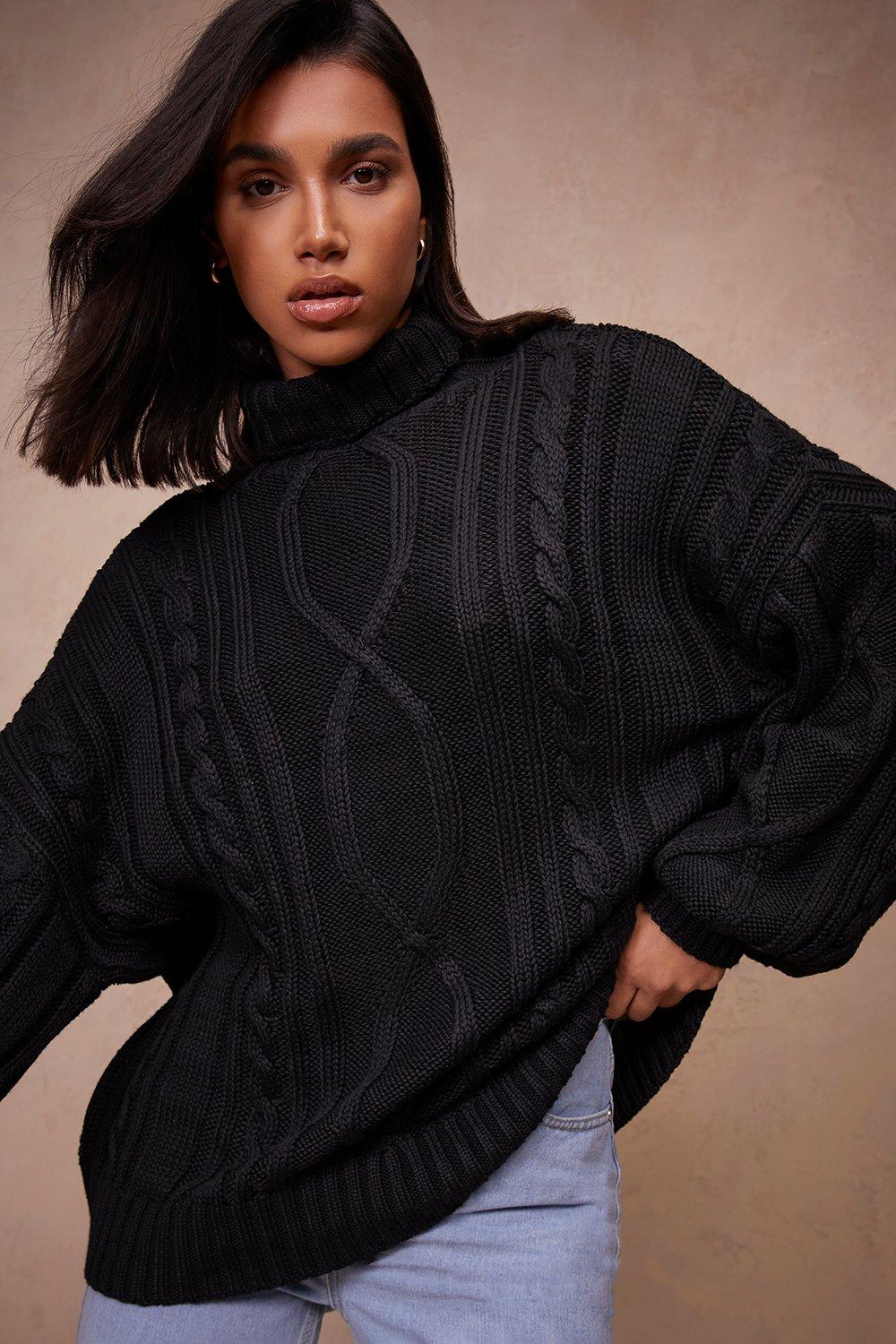 Black cable turtleneck sweater hot sale