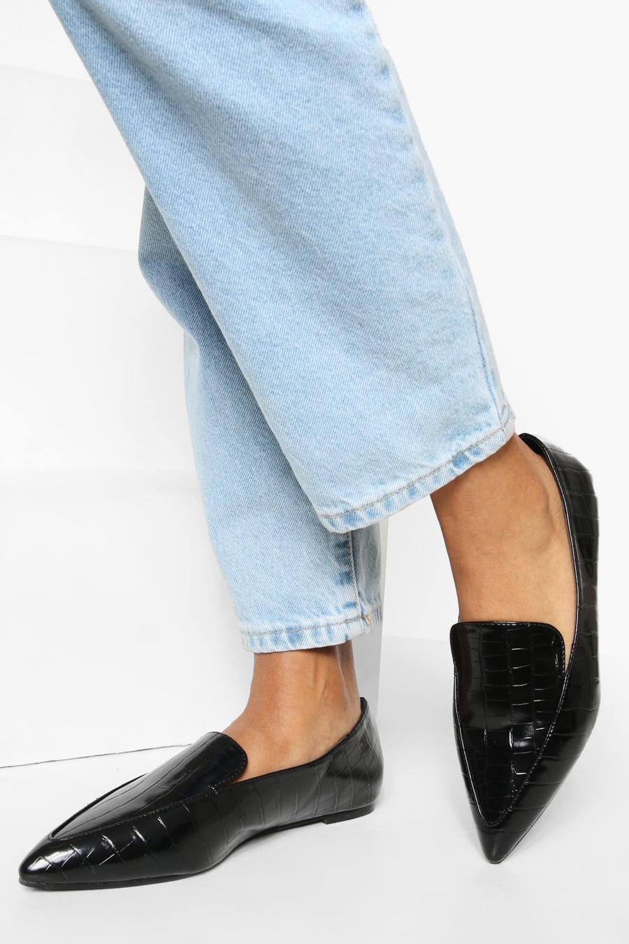 Croc Pointed Toe Flat Shoes | boohoo Croc Pointed Toe Flat Shoes | boohoo