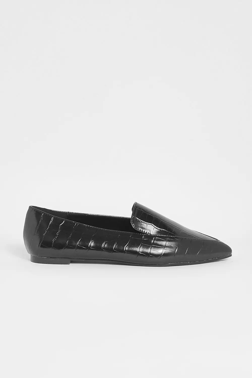Black Croc Pointed Toe Flat Shoes alternative image