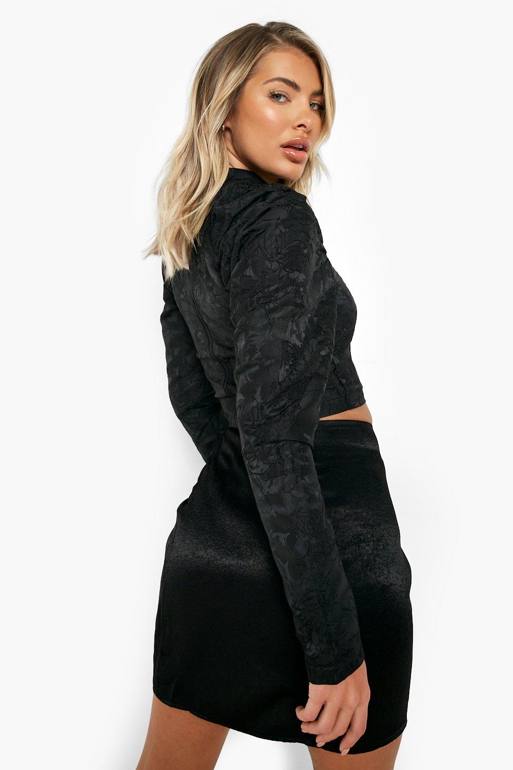 Extreme Volume Sleeve Jacquard Top | boohoo