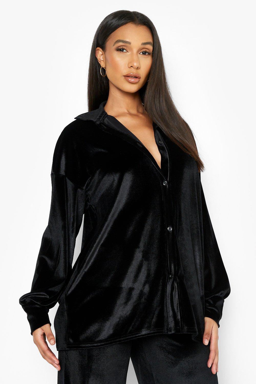 Velvet black shirt womens sale