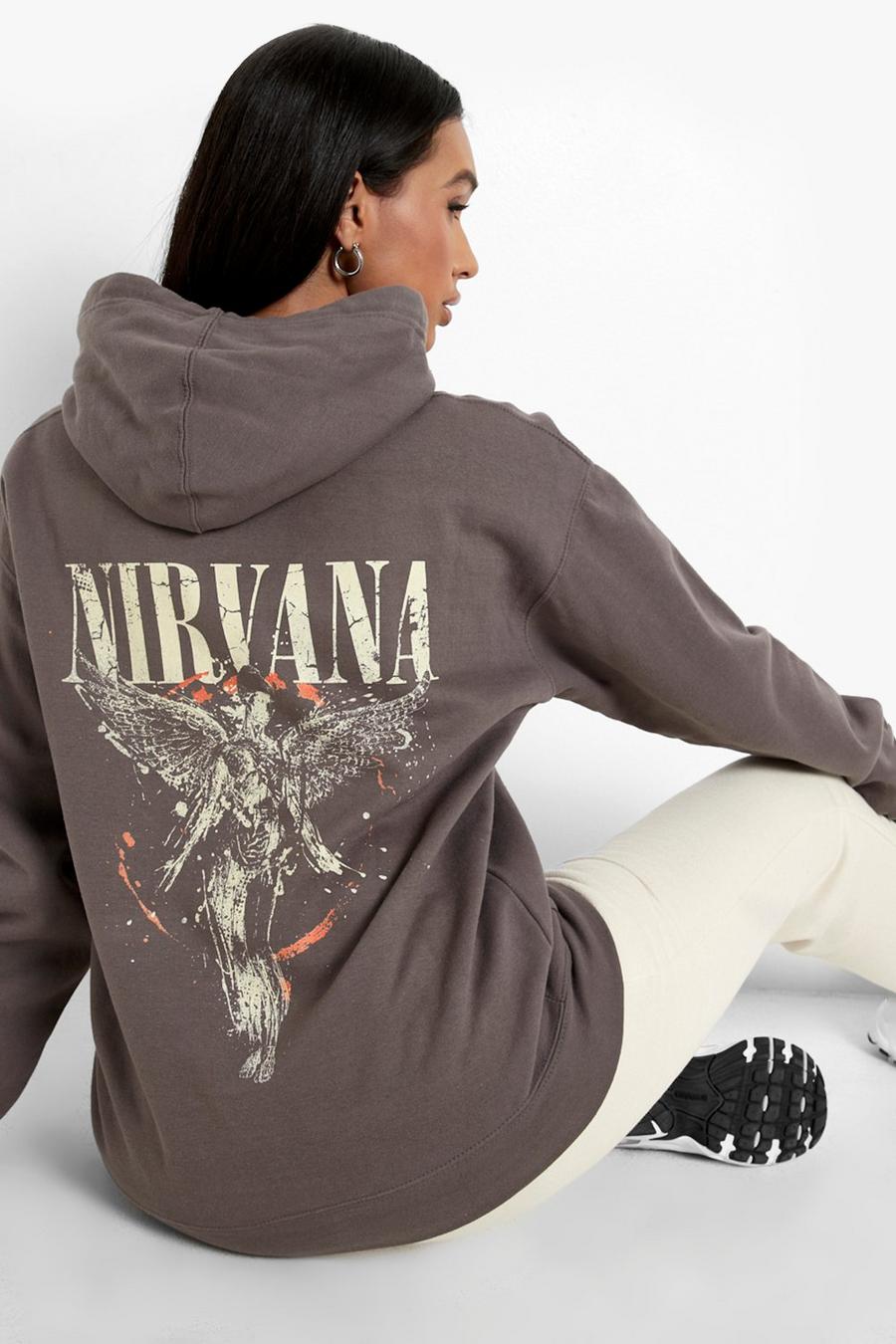 Charcoal grå Nirvana Back Print Licensed Hoodie