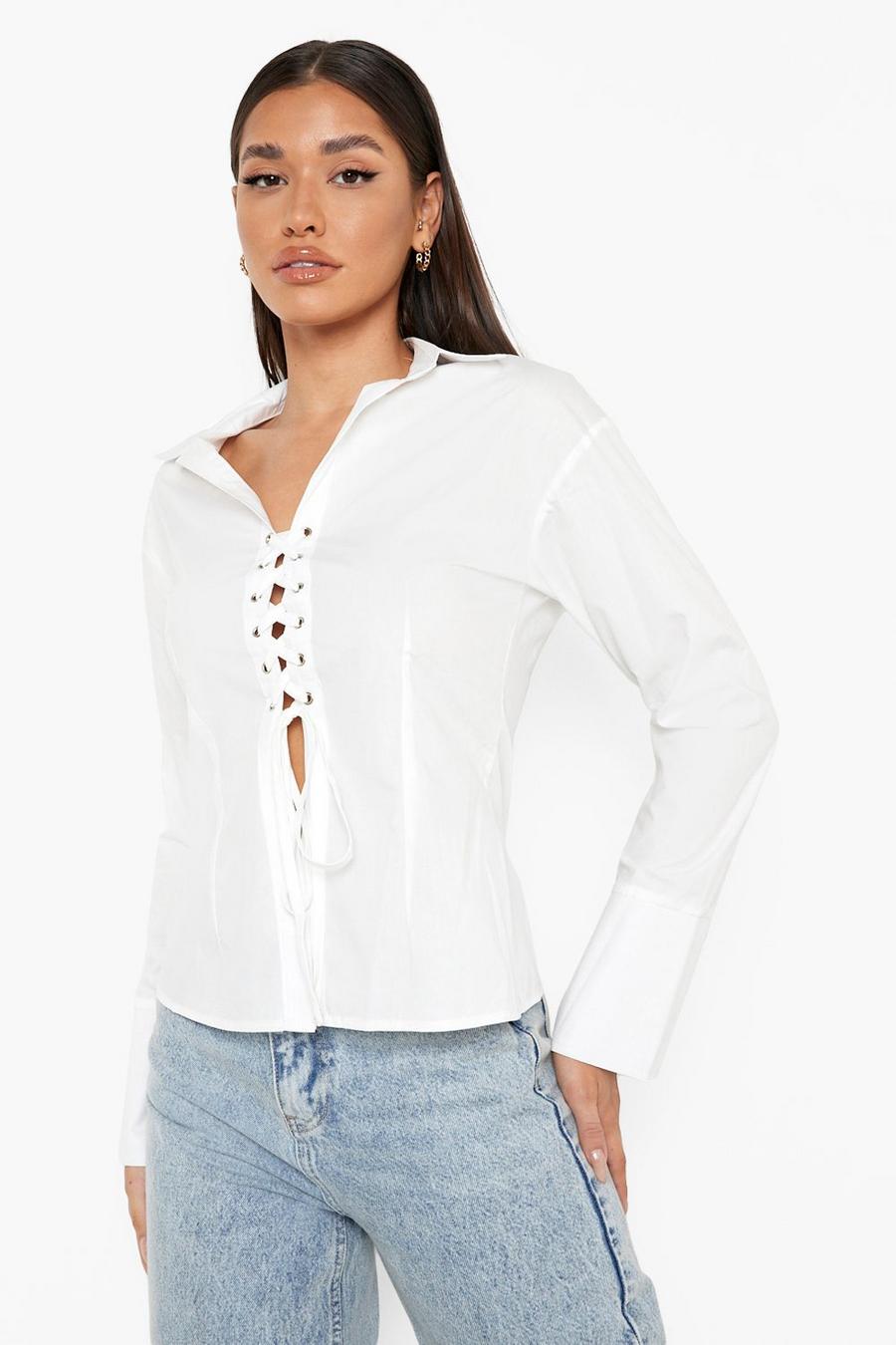 White Lace Up Shirt image number 1