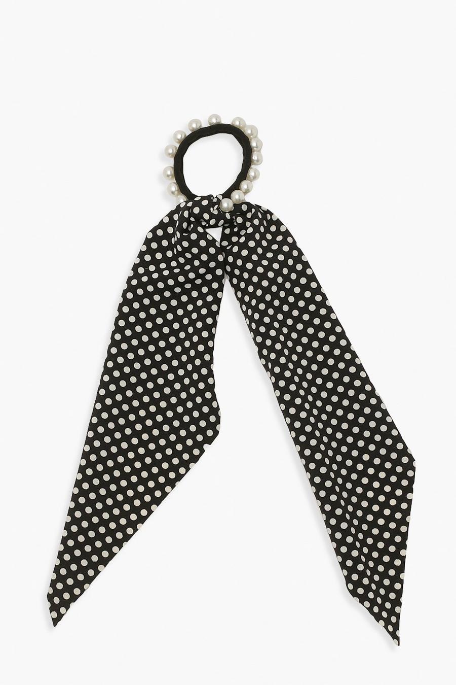 Black Pearl And Polka Dot Hair Tie image number 1