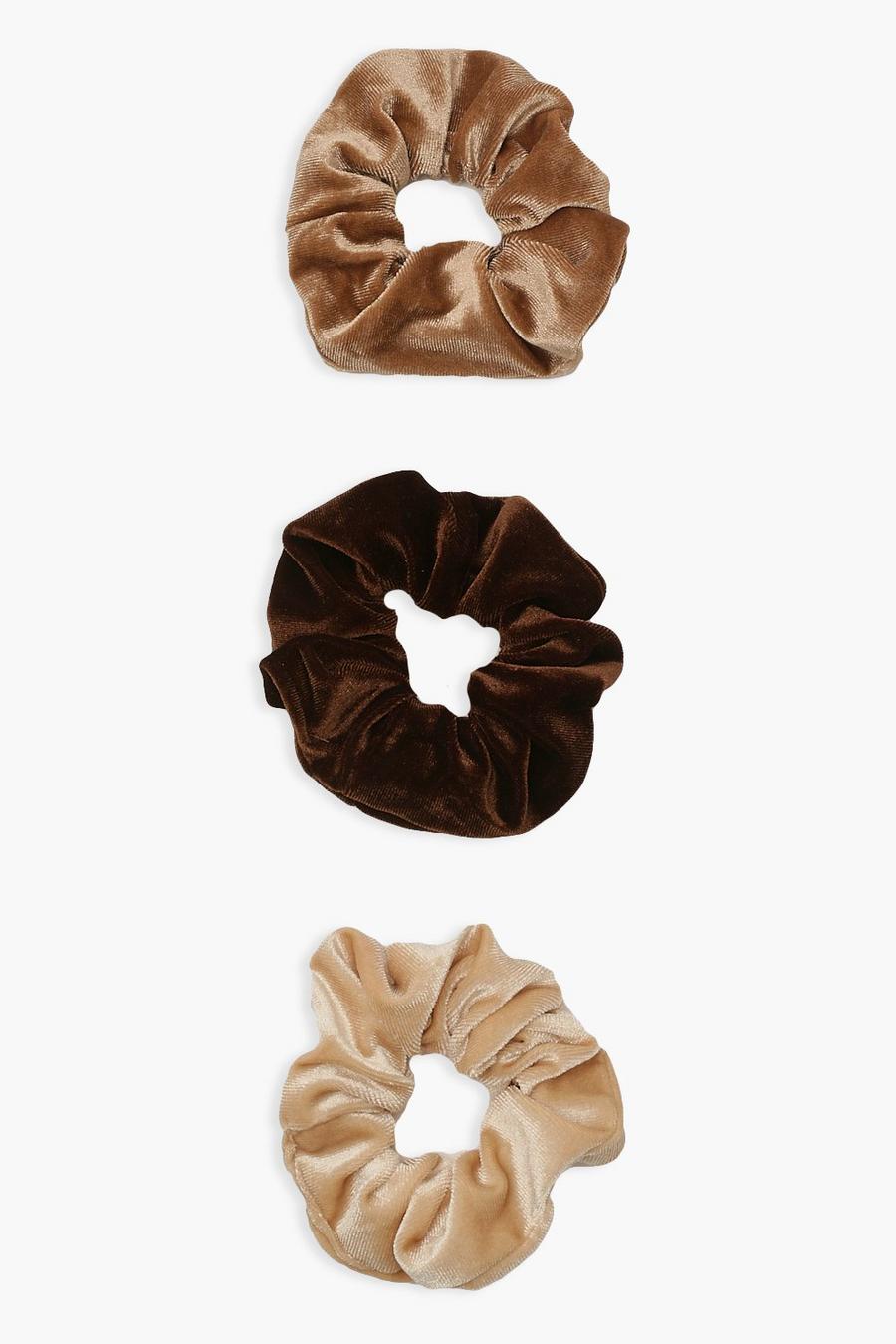 Brown Velvet Scrunchie 3 Pack image number 1