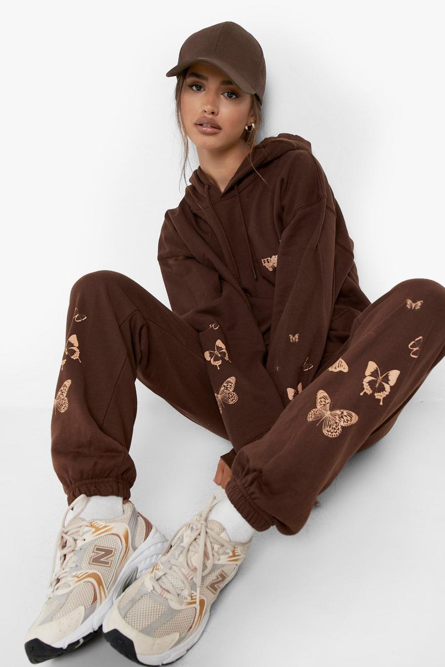 Chocolate Tonal Butterfly Print Tracksuit image number 1