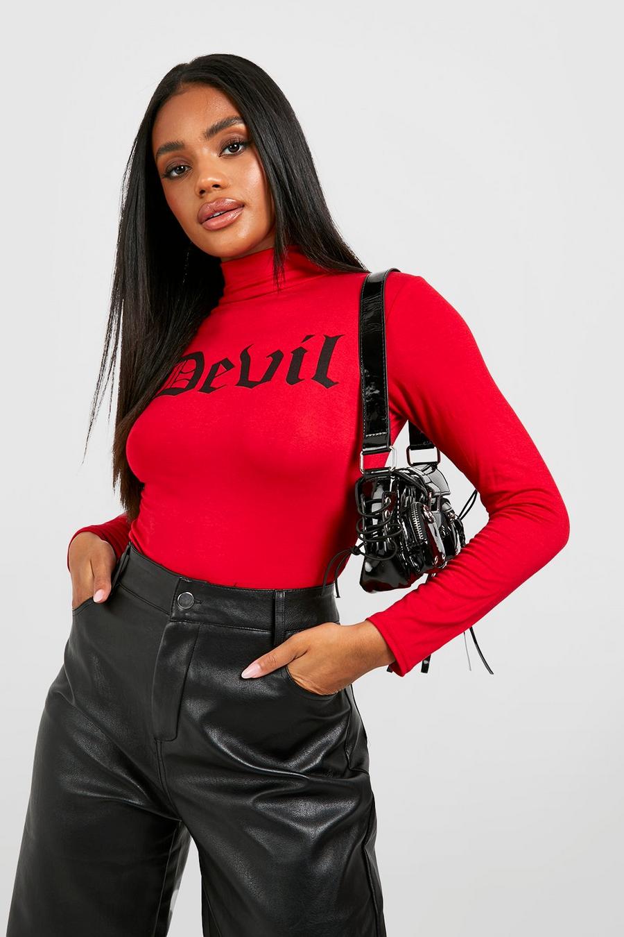Red Halloween Devil Printed Long Sleeve Bodysuit image number 1