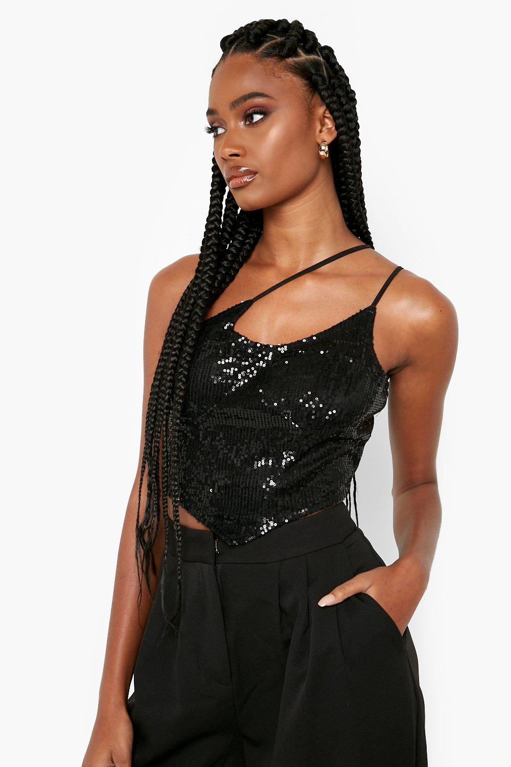 Buy Boohoo Velvet Sequin Corset Top In Black