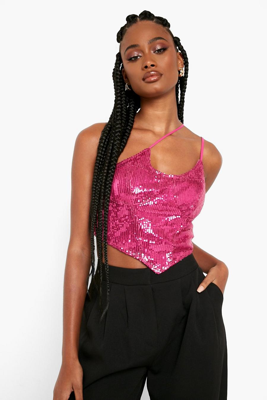 Pink Sequin Double Strap Corset Top image number 1