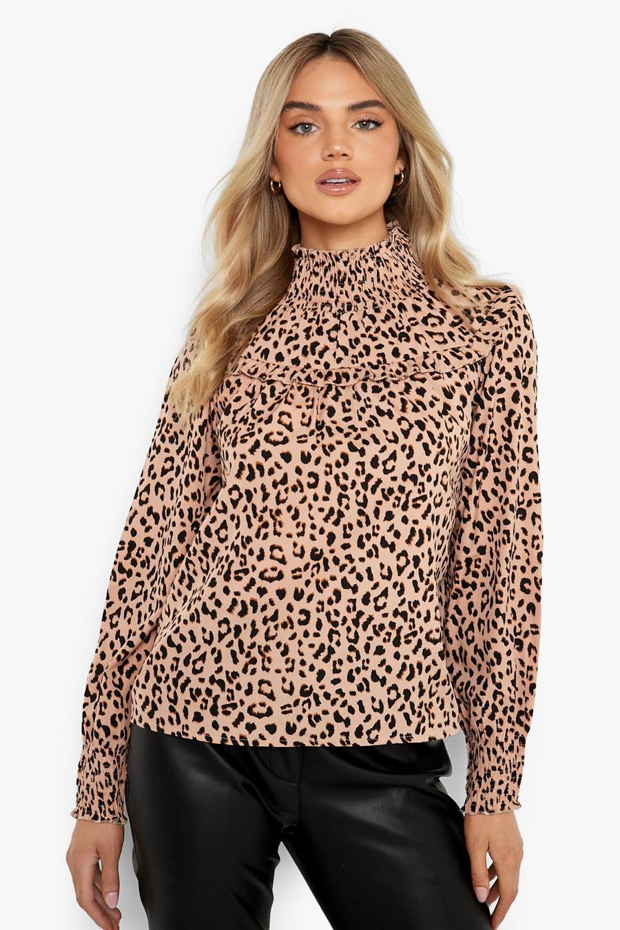 Blouse à col montant et imprimé léopard, Pink image number 1