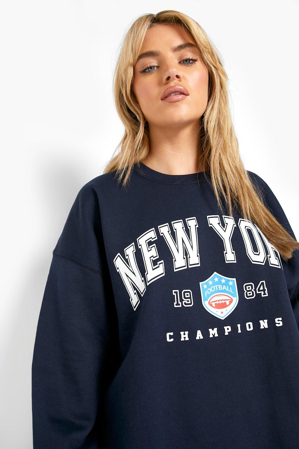 boohoo Plus NYC Varsity Oversized Sweatshirt - Navy - Size 24