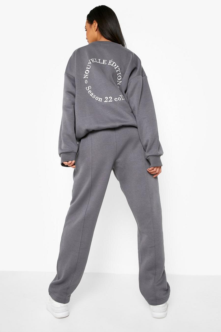 Charcoal Back Print Straight Leg Sweater Tracksuit image number 1
