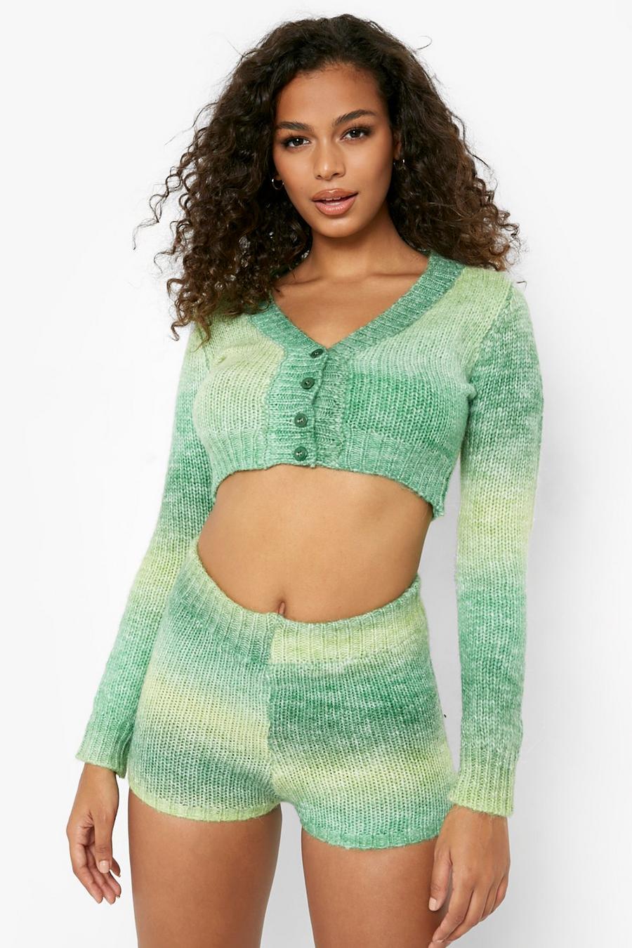 Green Marl Ombre Knitted Shorts Set image number 1