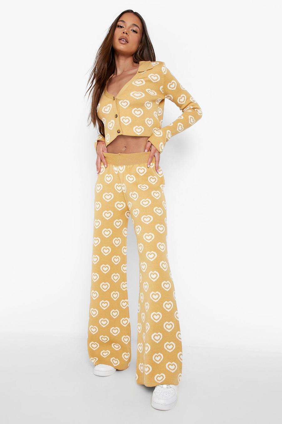 Camel Knitted Heart Cardigan & Pants Co-Ord image number 1