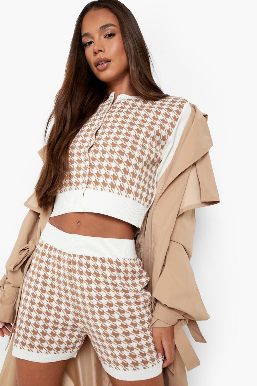 Camel Knitted Cardigan & Short Co-ord image number 1