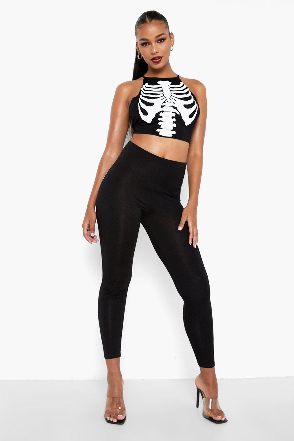 Trickz N Treatz Skeleton Print Mesh Leggings - Black