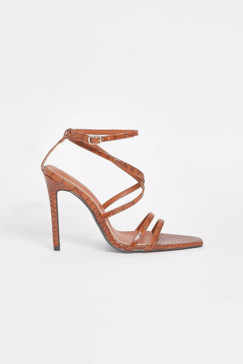Chocolate Tapered Square Toe Patent Croc Strappy Heel alternative image