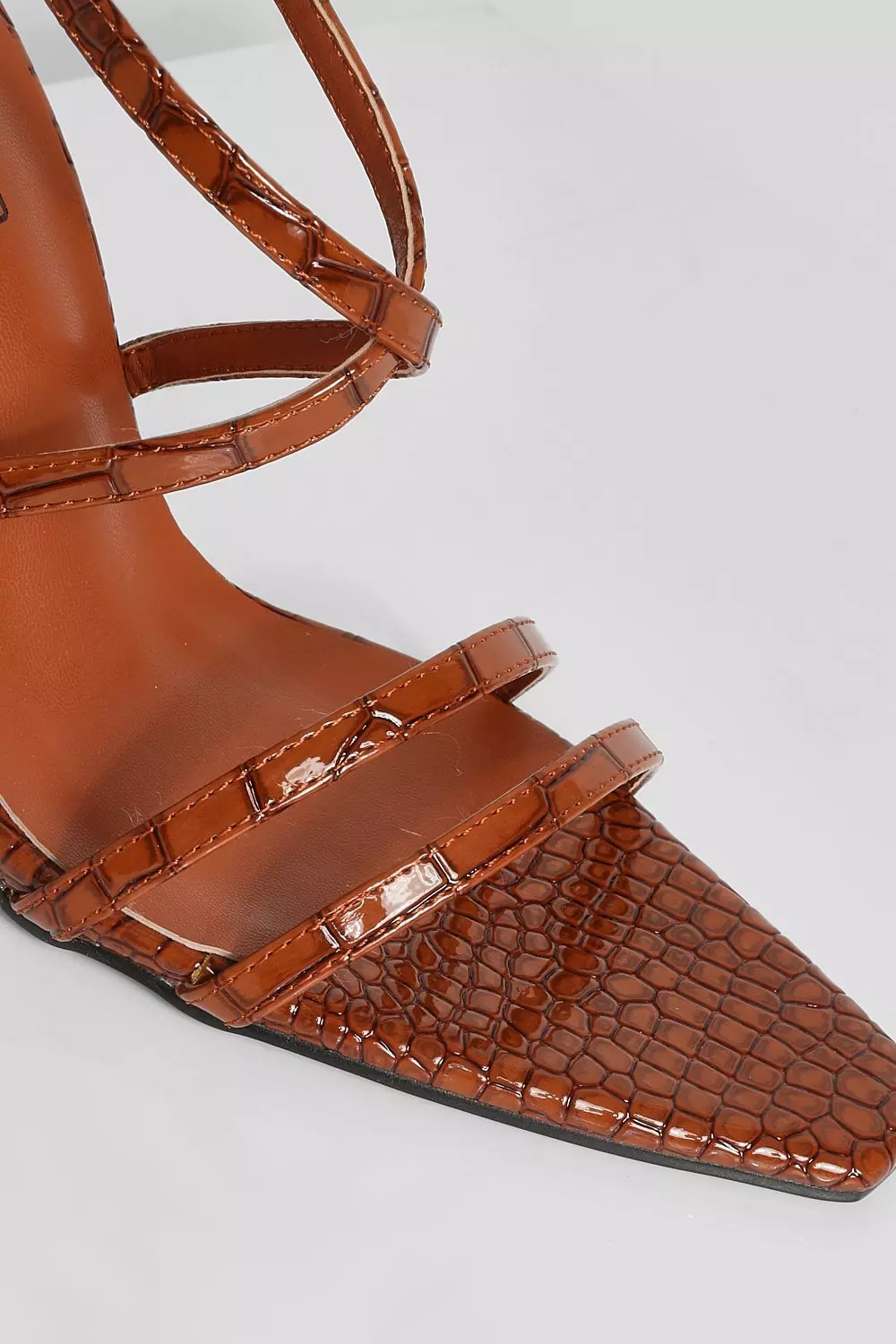 Chocolate Tapered Square Toe Patent Croc Strappy Heel alternative image