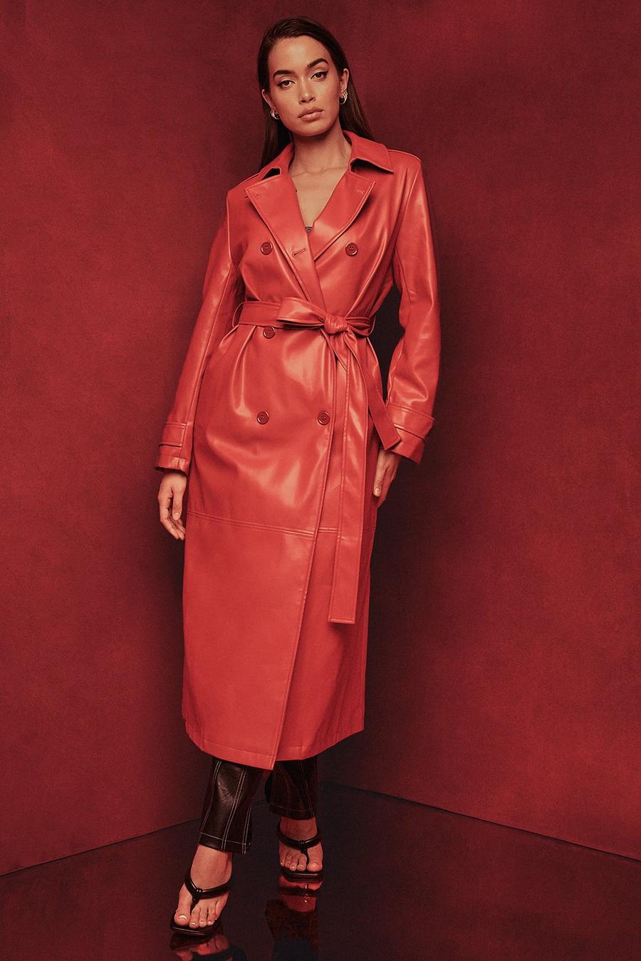 Trench in pelle sintetica, Red rojo image number 1