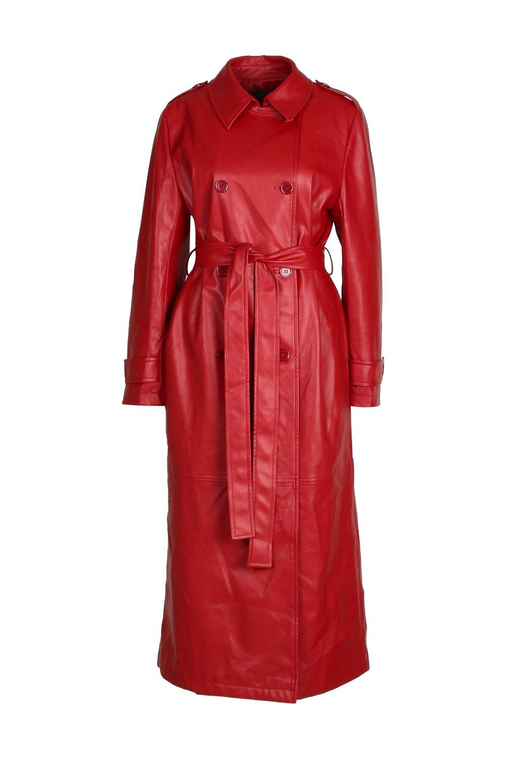 Red leather hot sale duster coat