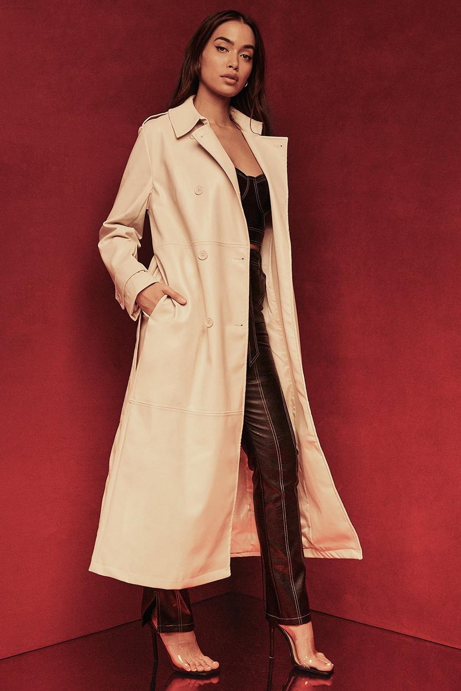 Stone Faux Leather Trench Coat image number 1