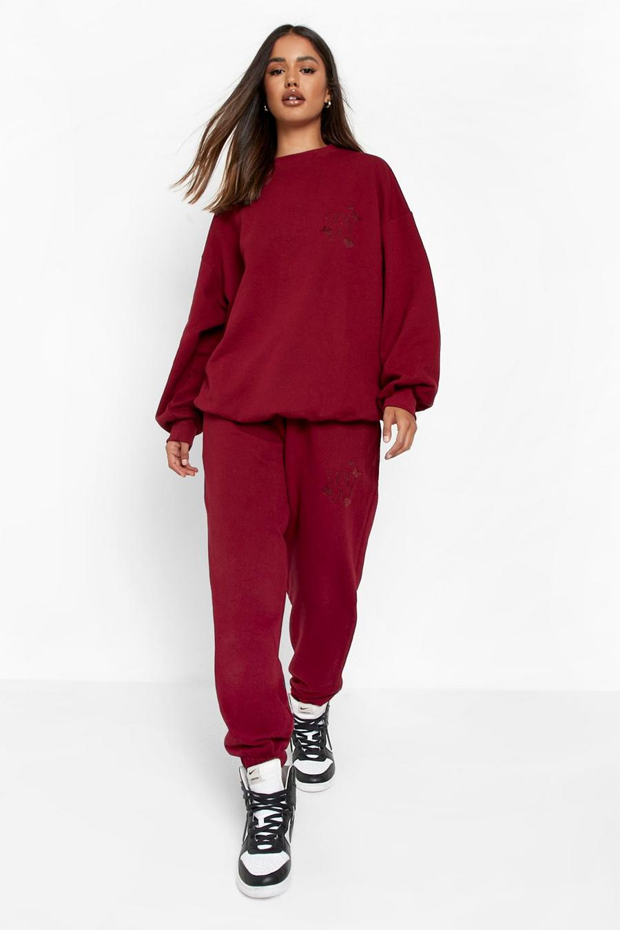 Berry red W Butterfly Applique Sweater Tracksuit