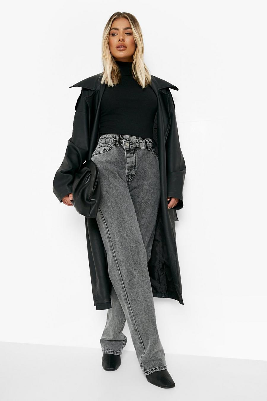 Grey Asymmetric High Rise Mom Jeans image number 1