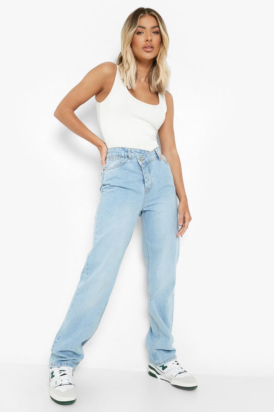 Blue Asymmetrische High Rise Mom Jeans image number 1