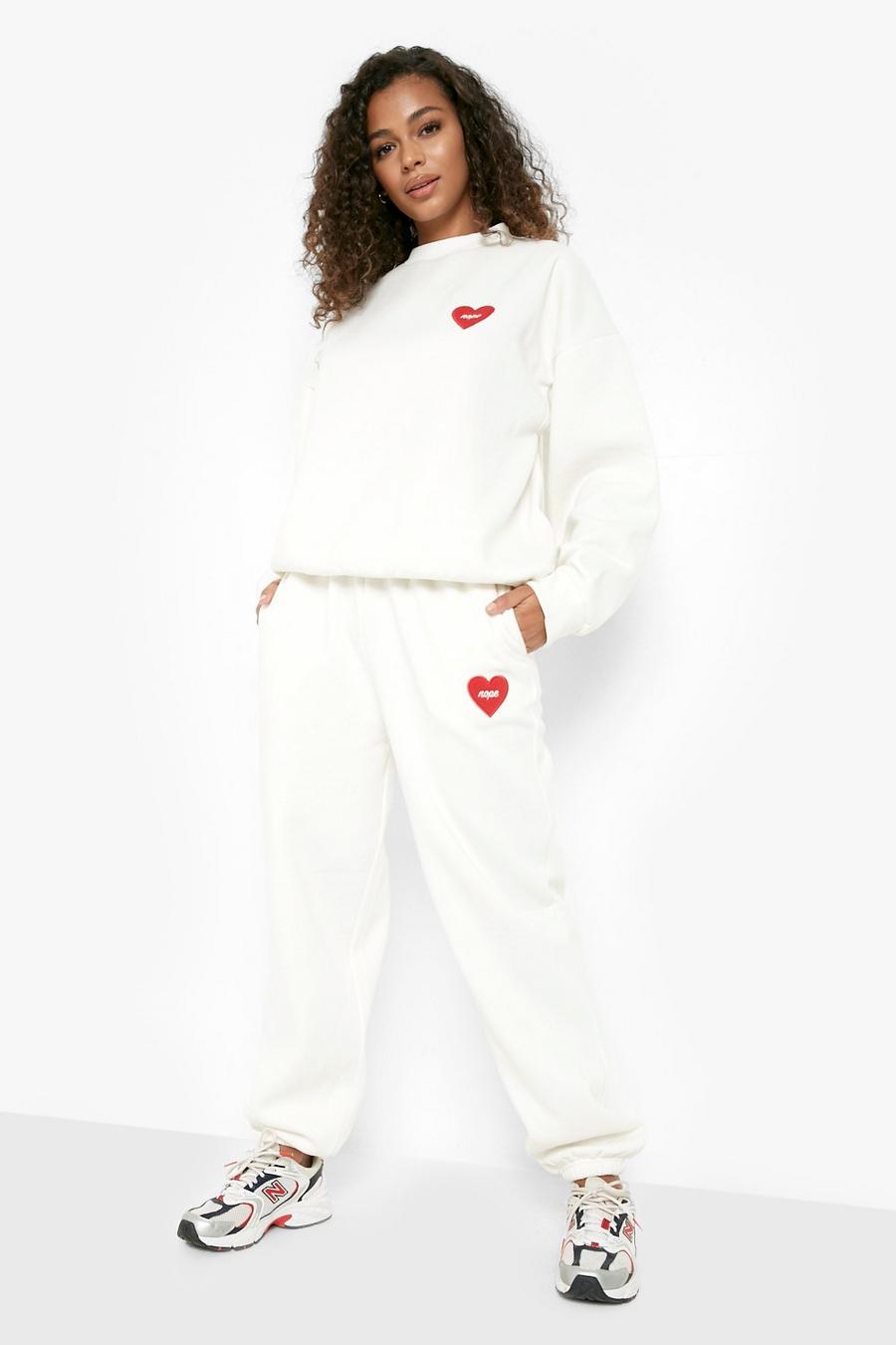 Ecru Embroidered Heart Nope Sweater Tracksuit image number 1