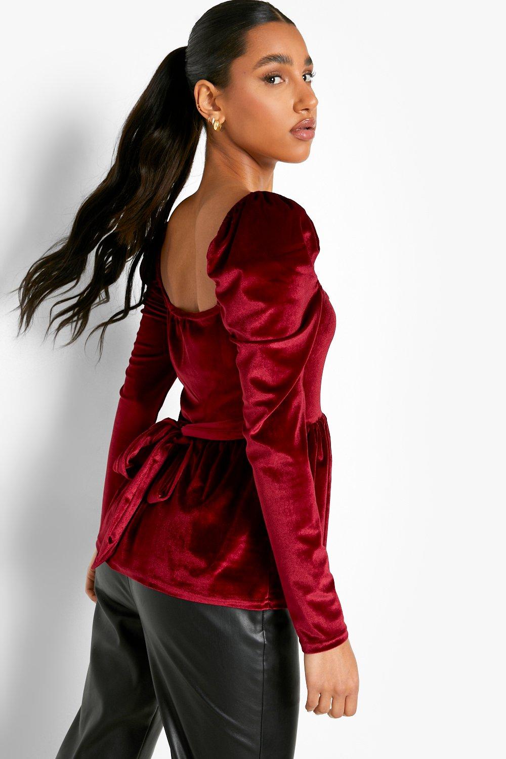 Red peplum store top with sleeves