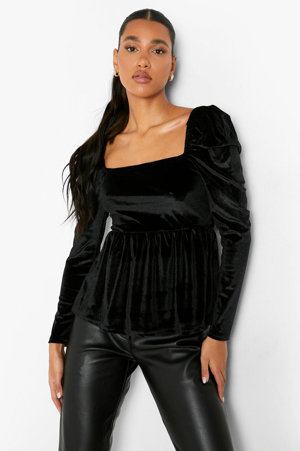 Black velvet shop peplum top