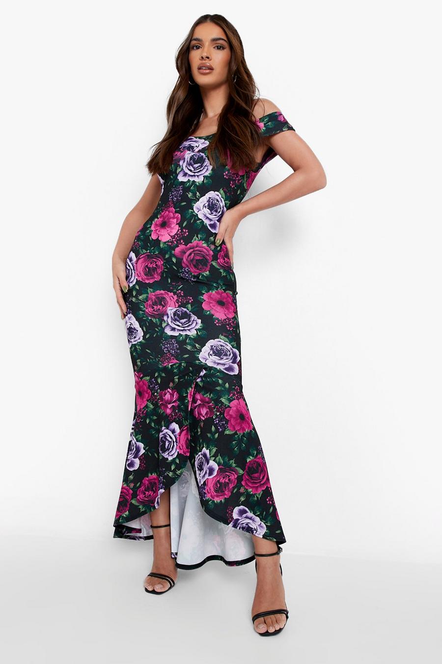 Women's Floral Bardot Frill Hem Maxi Dress | Boohoo UK