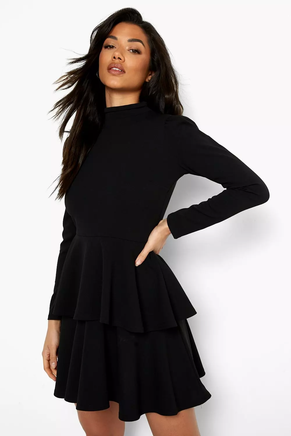 Black high 2025 neck skater dress