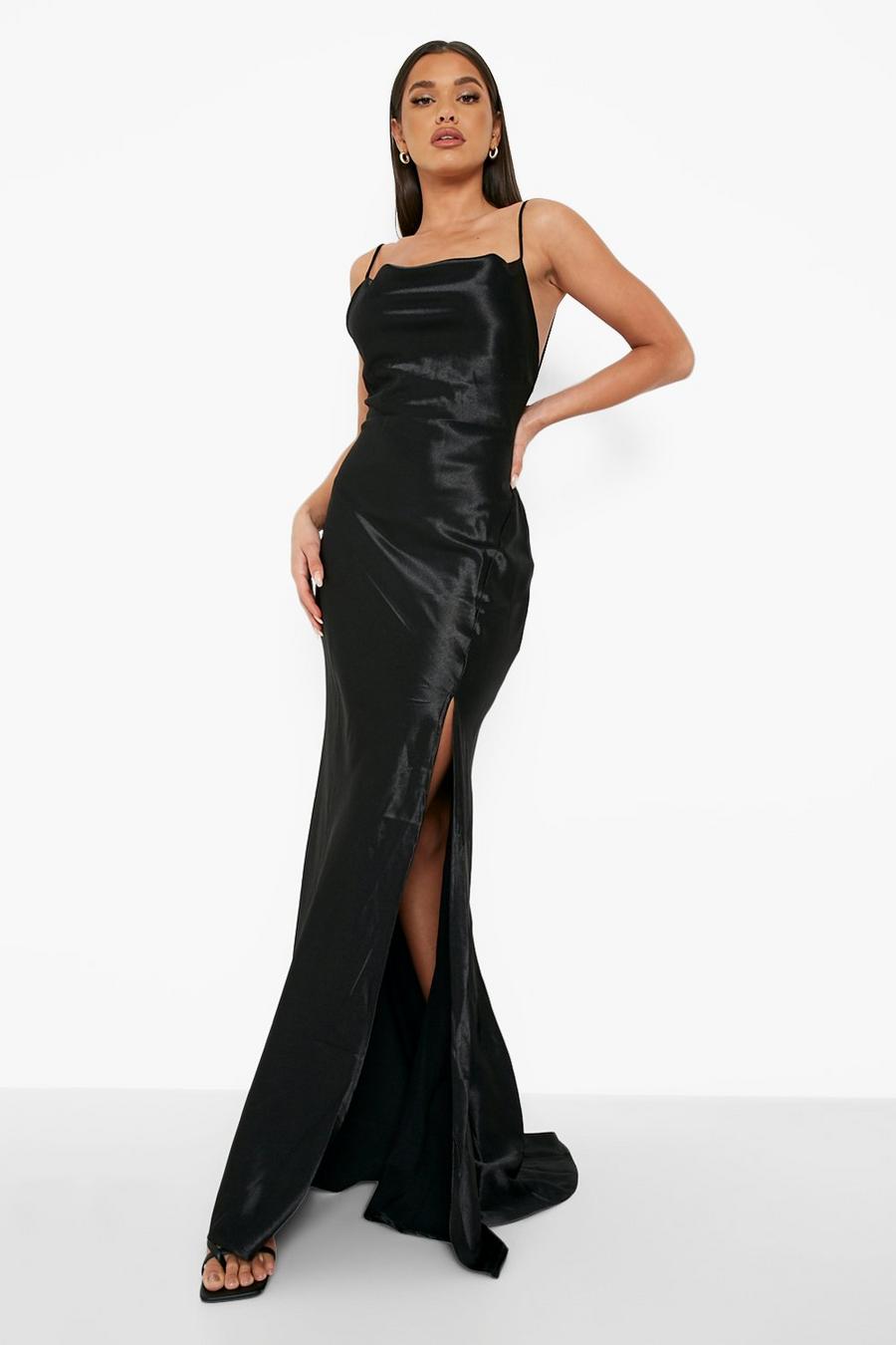 Black Cowl Split Detail Slip Maxi Dress image number 1