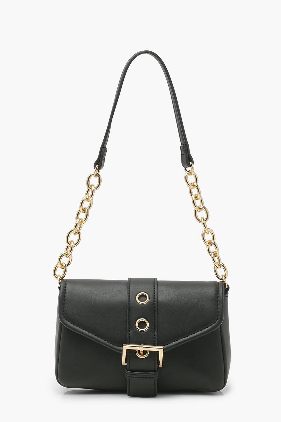 Black Chain Pu Buckle Detail Shoulder Bag image number 1