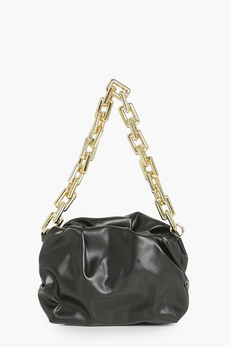 Mini sac à main froncé avec anse en chaîne, Black image number 1