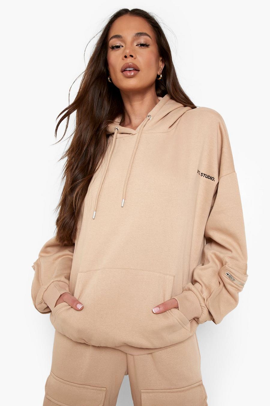 Stone beige Oversize hoodie med cargofickor