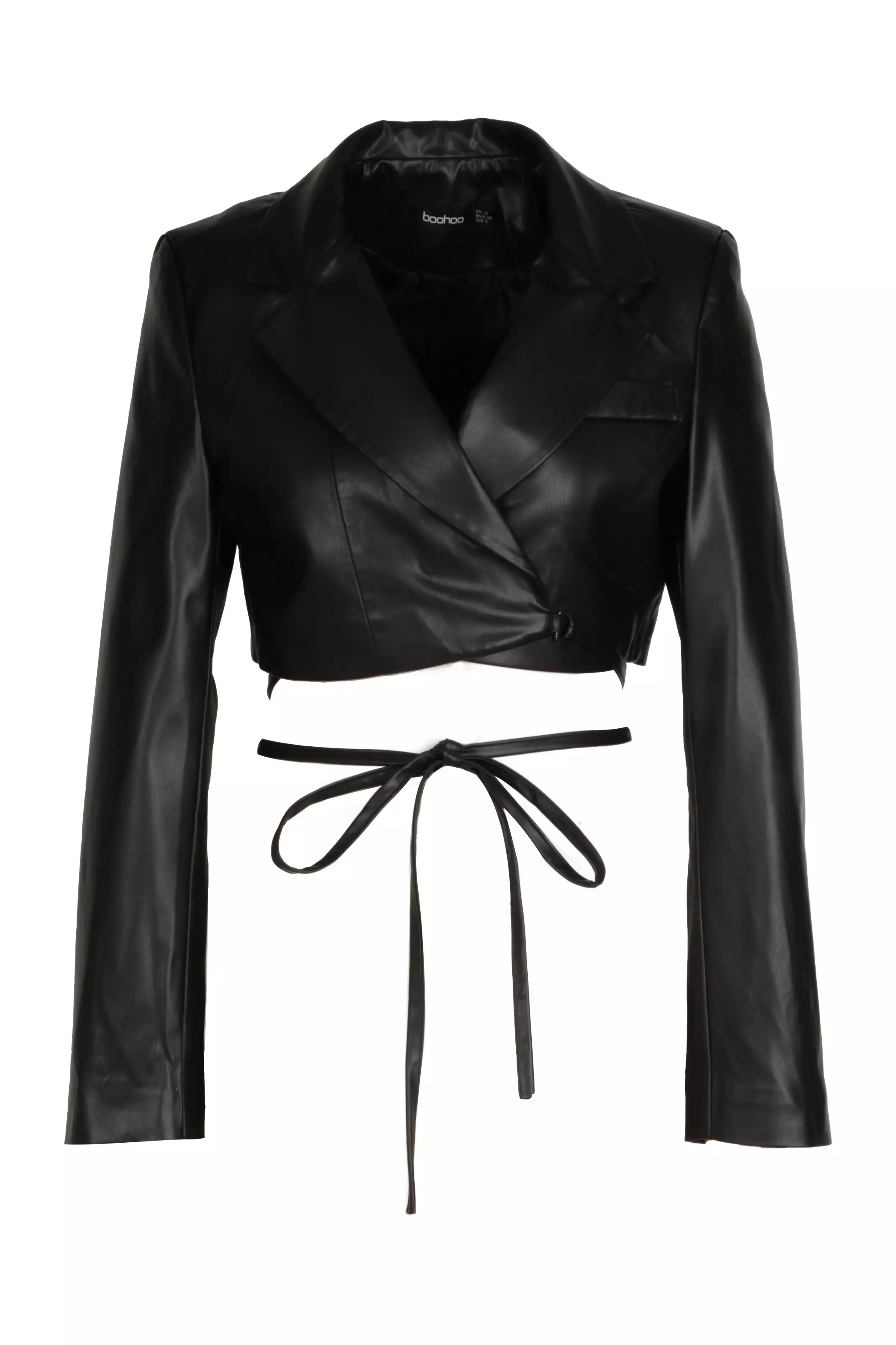 Black Faux Leather Wrap Cropped Blazer alternative image