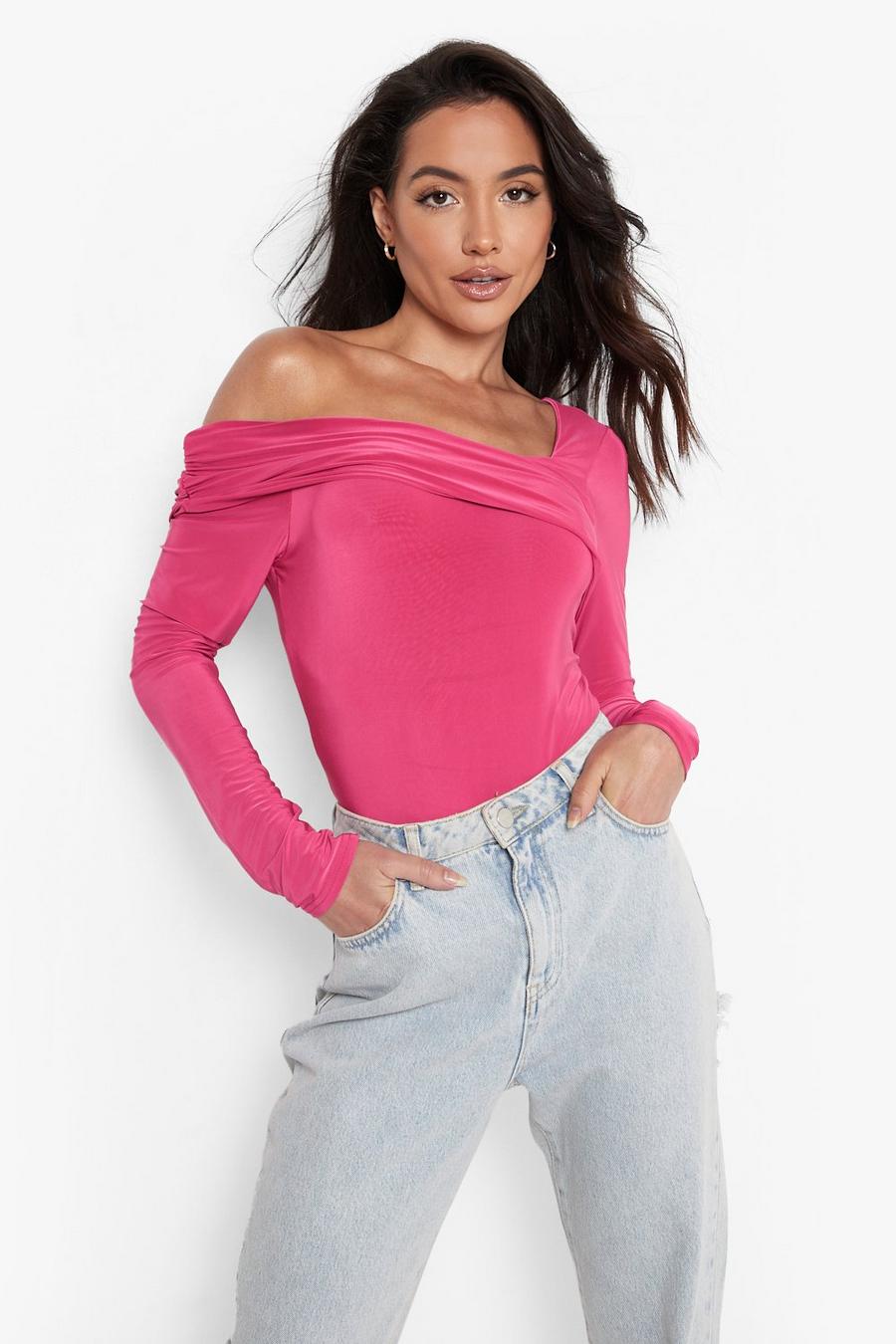 Pink Double Layer One Shoulder Bodysuit image number 1