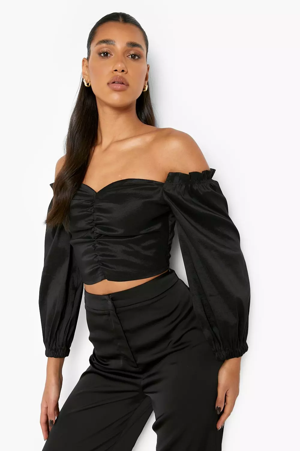 Ruched off the shoulder crop top new arrivals