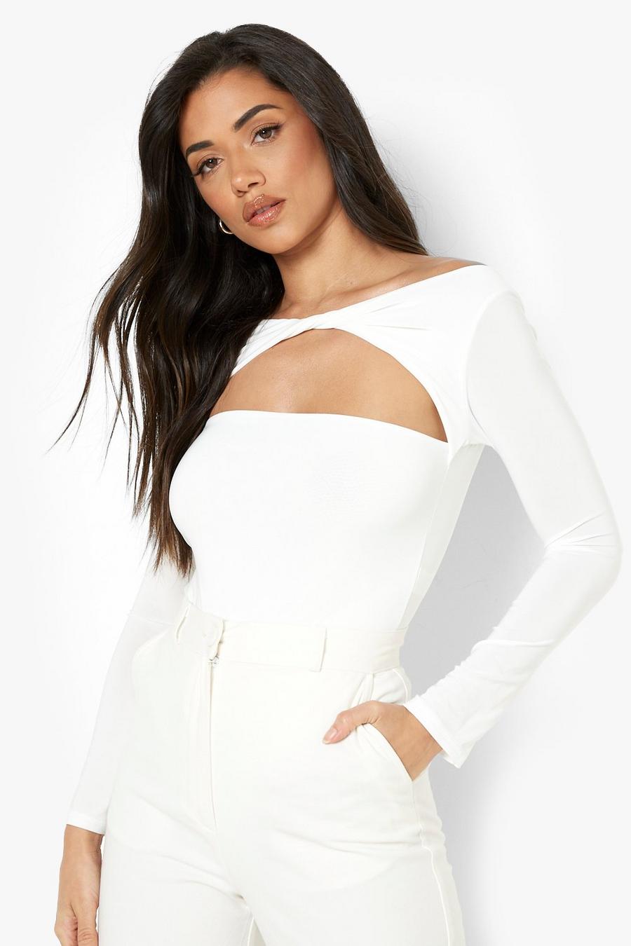 White Double Layer Off The Shoulder Bodysuit image number 1