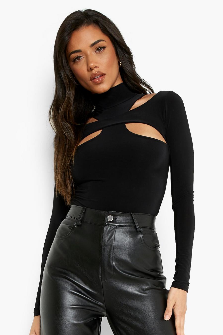 Black Double Layer High Neck Bodysuit image number 1