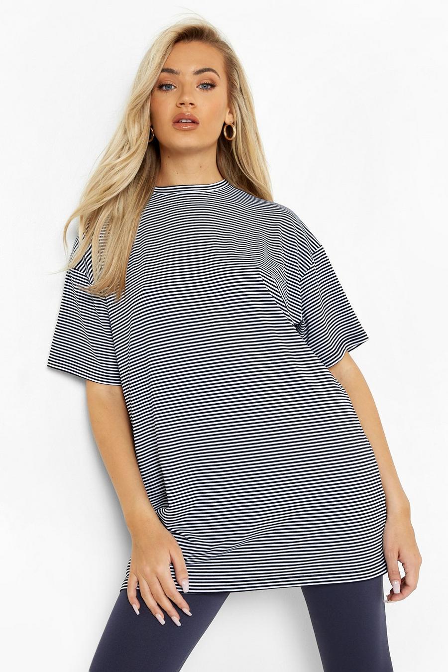 T-shirt oversize a maniche corte a righe, Navy image number 1