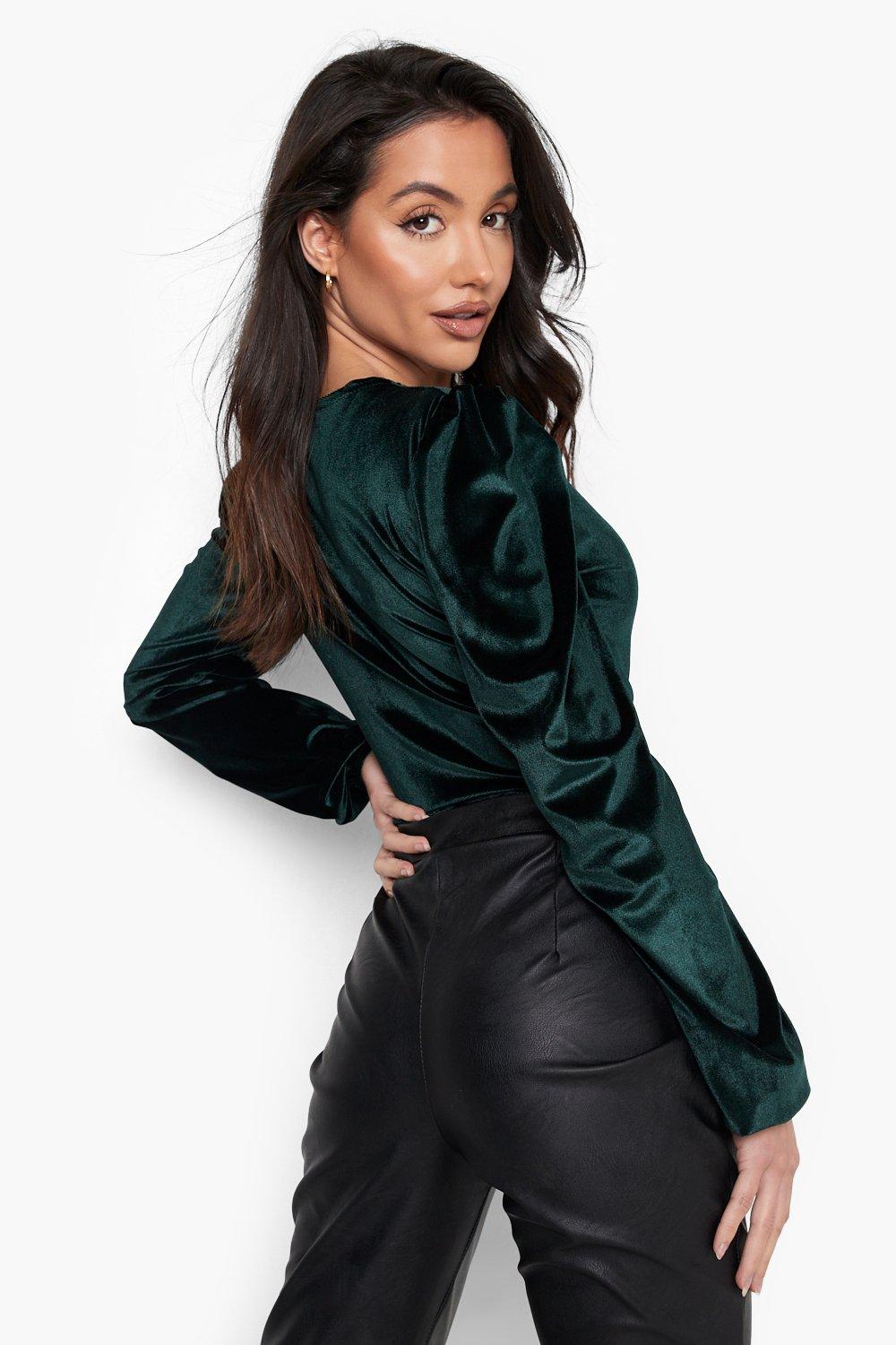 Plus Velvet Sweetheart Neckline Long Sleeve Bodysuit