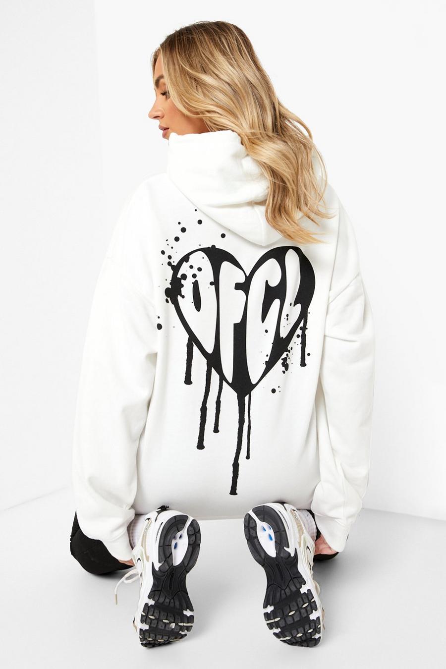 Ecru Oversize hoodie med graffititryck image number 1
